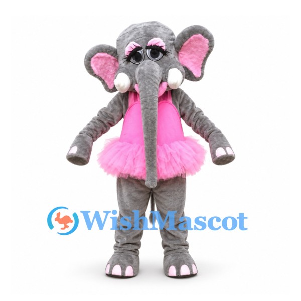 Elephant Ballerina Mascot Costume in Gray with Pink Tutu