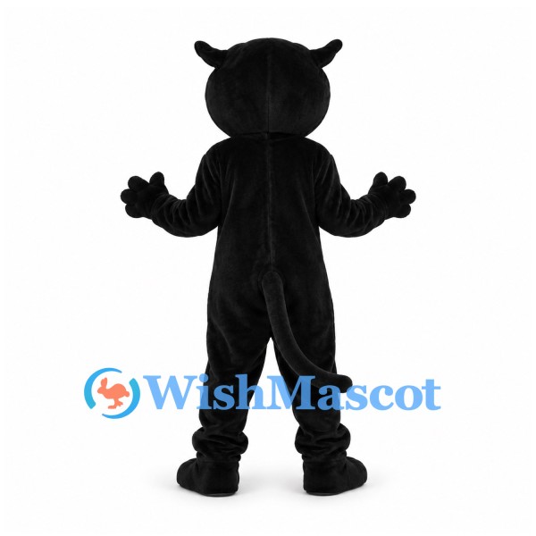 Black Panther Mascot Costume with Open Mouth and Long Tail