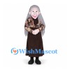 Grandmother Mascot Costume with Long Gray Hair and Floral Blouse