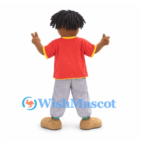 Boy Mascot Costume with Red Shirt and Gray Pants