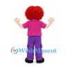 Boy Mascot Costume with Red Curly Hair and Pink Shirt