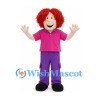 Boy Mascot Costume with Red Curly Hair and Pink Shirt