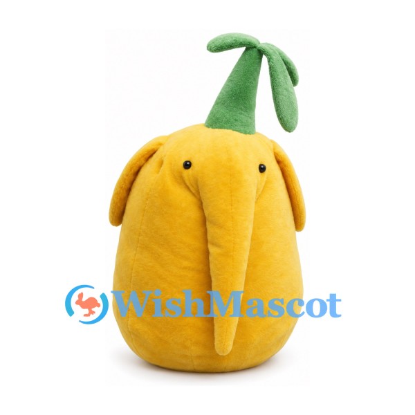 Elephant Character Mascot Costume in Yellow with Green Leaf Tuft