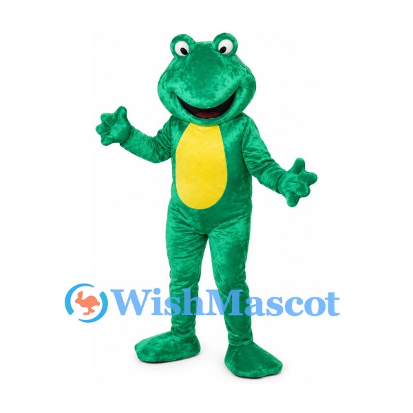 Frog Mascot Costume in Green with Yellow Belly
