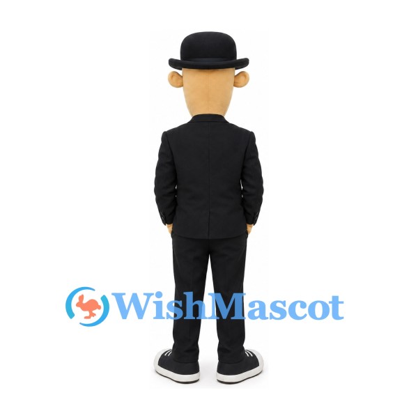 Gentleman Mascot Costume with Black Suit and Bowler Hat