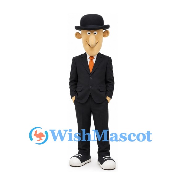 Gentleman Mascot Costume with Black Suit and Bowler Hat