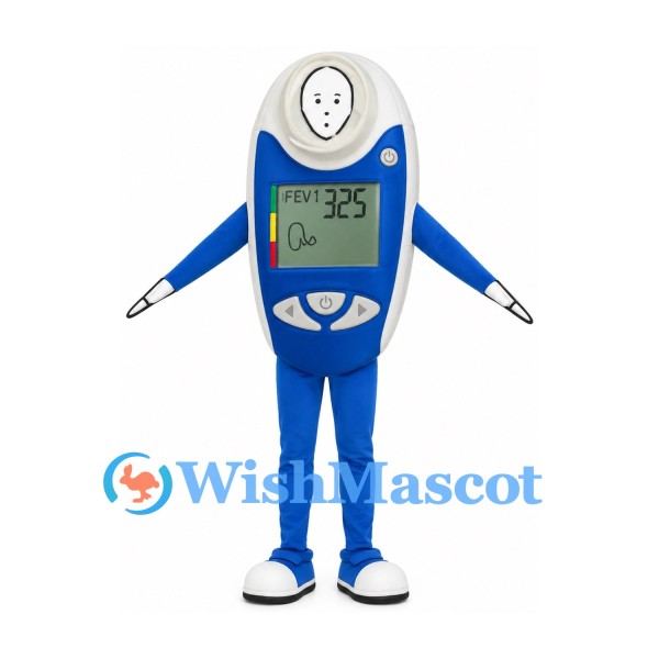 Medical Monitor Mascot Costume in Blue with Display and Gauge
