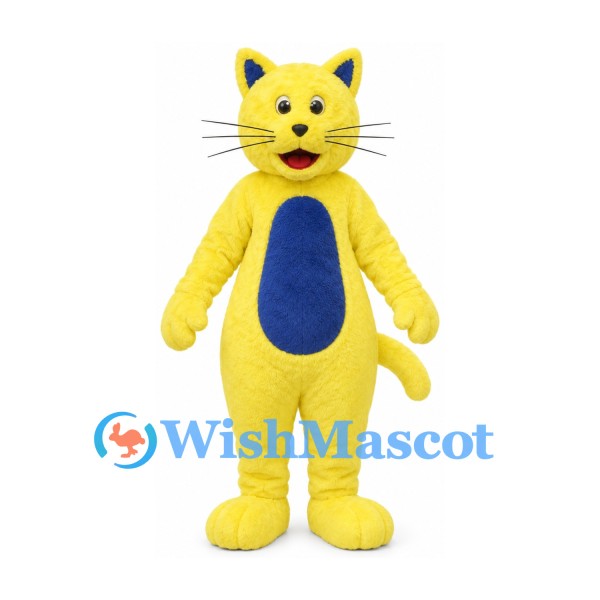 Cat Mascot Costume in Yellow with Blue Belly