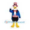 Bald Eagle Mascot Costume with Patriotic Top Hat and Blue Coat