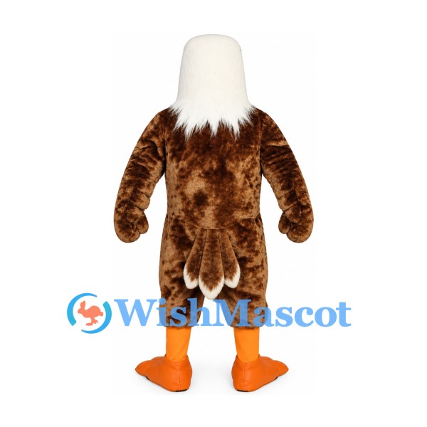 Bald Eagle Mascot Costume with Mottled Brown Body and Orange Feet