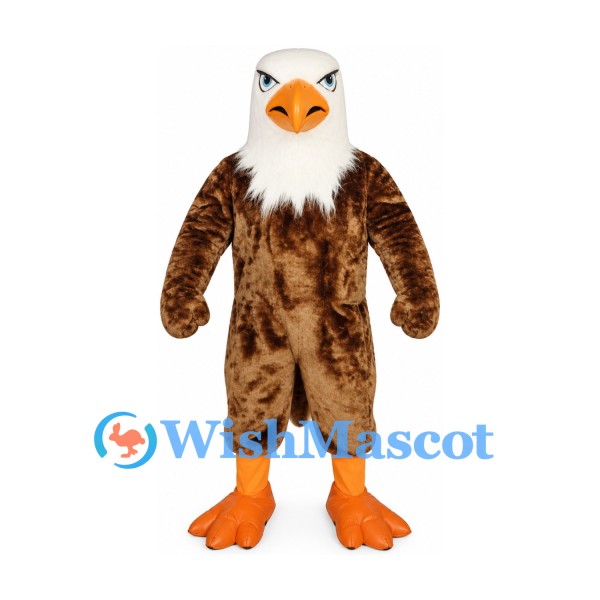 Bald Eagle Mascot Costume with Mottled Brown Body and Orange Feet