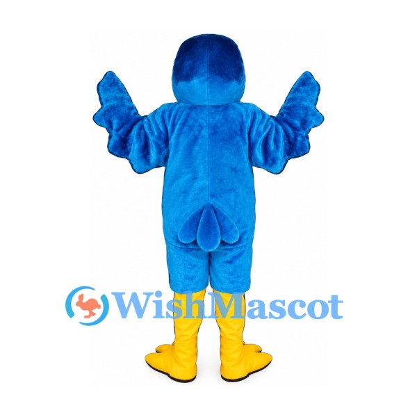 Blue Bird Mascot Costume with Orange Belly and Yellow Feet