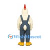 Chicken Mascot Costume with Blue Overalls and Red Comb