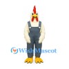 Chicken Mascot Costume with Blue Overalls and Red Comb