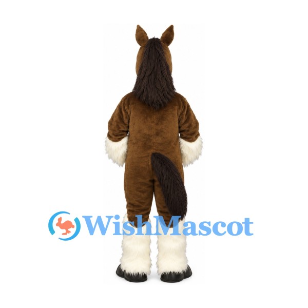 Horse Mascot Costume in Brown with White Feathered Hooves