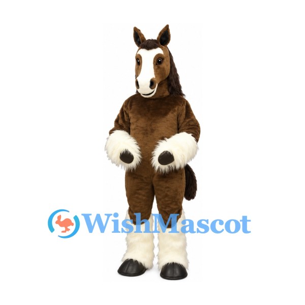 Horse Mascot Costume in Brown with White Feathered Hooves