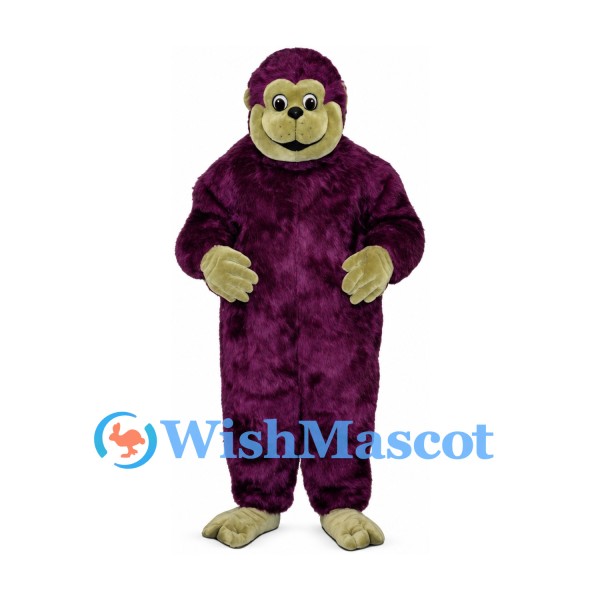 Gorilla Mascot Costume in Purple with Green Face and Hands