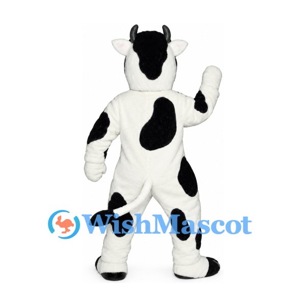 Cow Mascot Costume in White with Black Patches and Pink Muzzle