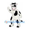 Cow Mascot Costume in White with Black Patches and Pink Muzzle