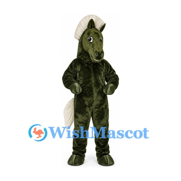 Horse Mascot Costume in Dark Green with Cream Mane