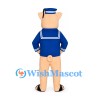 Pig Sailor Mascot Costume with Blue Uniform and Cap