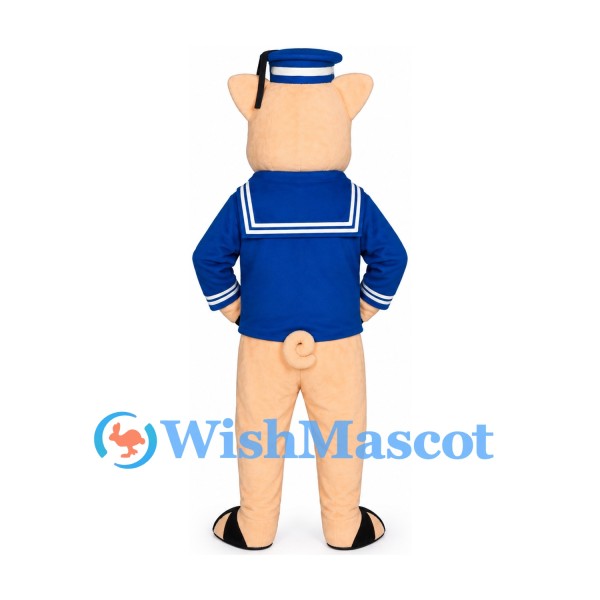 Pig Sailor Mascot Costume with Blue Uniform and Cap