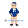 Pig Sailor Mascot Costume with Blue Uniform and Cap