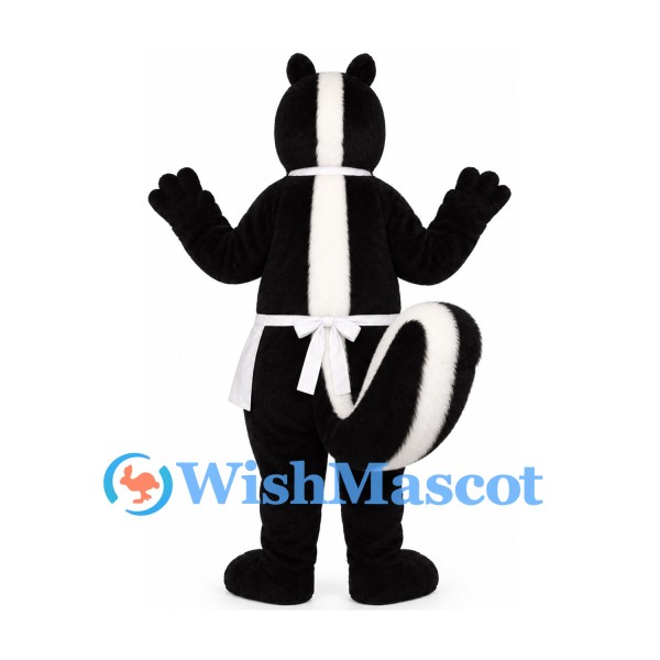 Skunk Mascot Costume with White Apron and Striped Tail