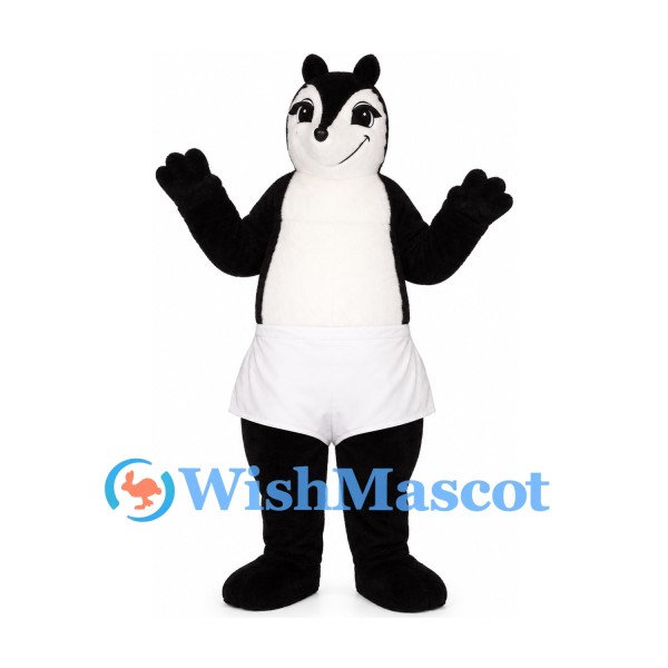 Skunk Mascot Costume with White Apron and Striped Tail