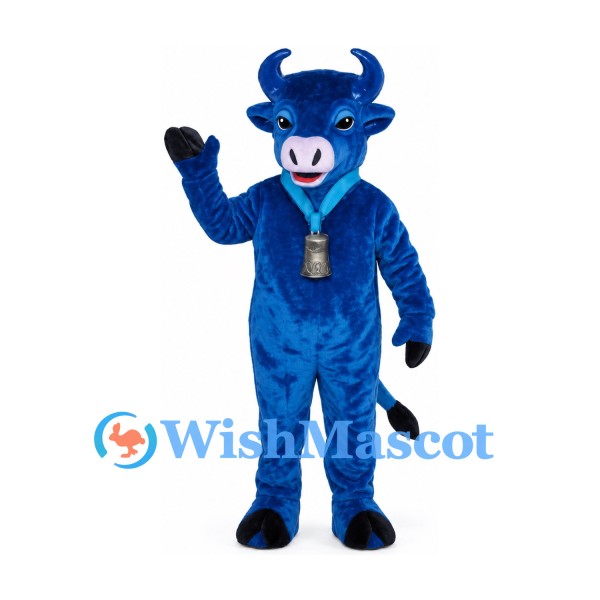 Bull Mascot Costume in Blue with Neck Bell