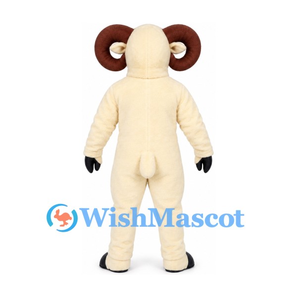 Ram Mascot Costume in Cream with Brown Curled Horns