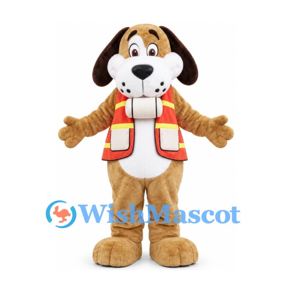 Dog Mascot Costume with Red Yellow Safety Vest