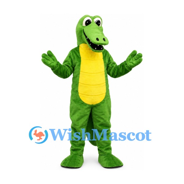 Crocodile Mascot Costume in Green with Yellow Belly