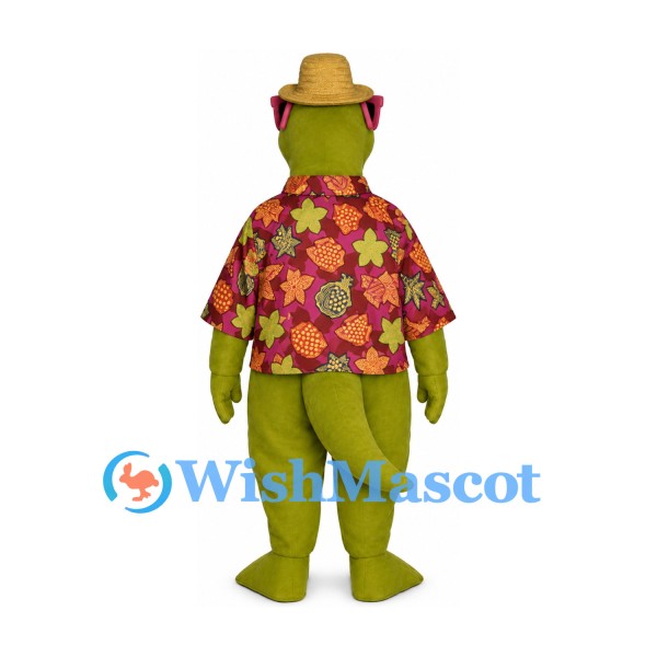 Crocodile Mascot Costume with Floral Shirt and Pink Sunglasses