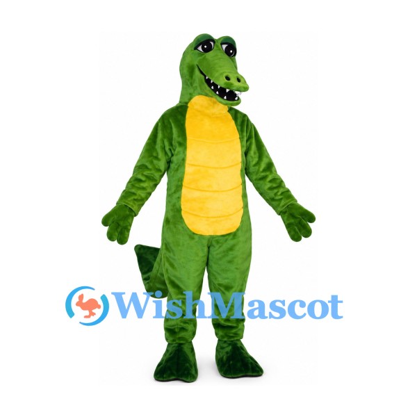 Crocodile Mascot Costume in Green with Large Yellow Belly