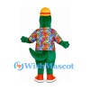 Dinosaur Mascot Costume with Colorful Shirt and Orange Cap