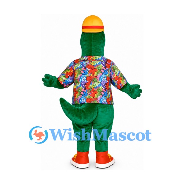 Dinosaur Mascot Costume with Colorful Shirt and Orange Cap