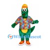 Dinosaur Mascot Costume with Colorful Shirt and Orange Cap