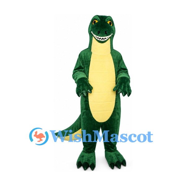 Dinosaur Mascot Costume in Dark Green with Yellow Belly