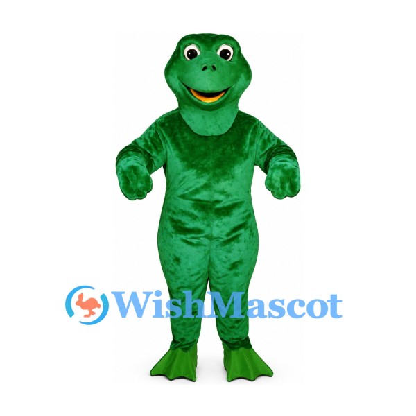 Frog Mascot Costume in Emerald Green with Smiling Face