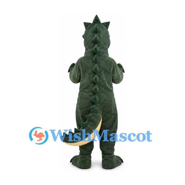 Dragon Mascot Costume in Dark Green with Yellow Belly and Head Spikes