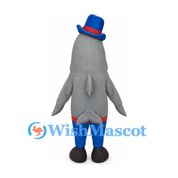 Dolphin Mascot Costume with Blue Top Hat and Pants