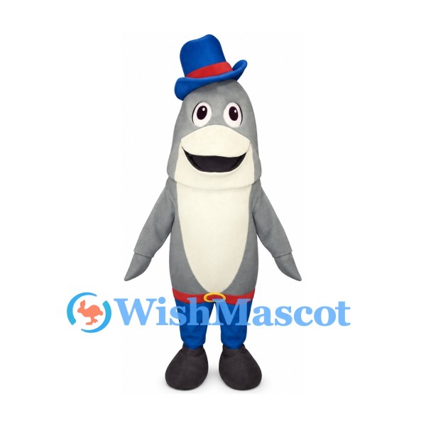 Dolphin Mascot Costume with Blue Top Hat and Pants