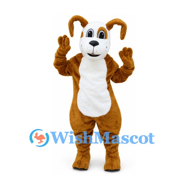 Dog Mascot Costume in Brown with White Belly and Curled Ears