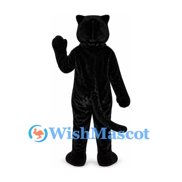 Black Panther Mascot Costume with Yellow Eyes and Long Tail