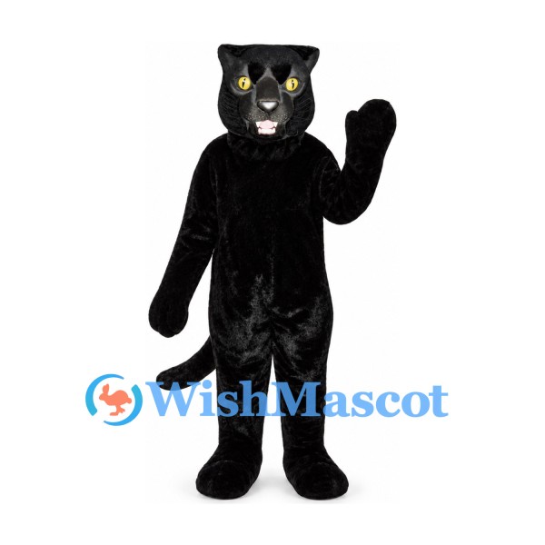 Black Panther Mascot Costume with Yellow Eyes and Long Tail