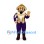 Armored Soldier Mascot Costume with Gold Helmet and Purple Outfit