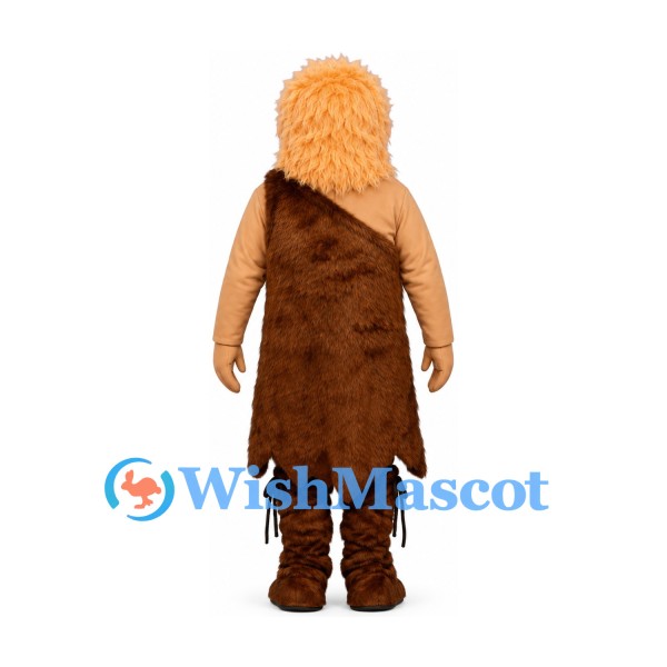 Caveman Mascot Costume with Orange Beard and Brown Tunic