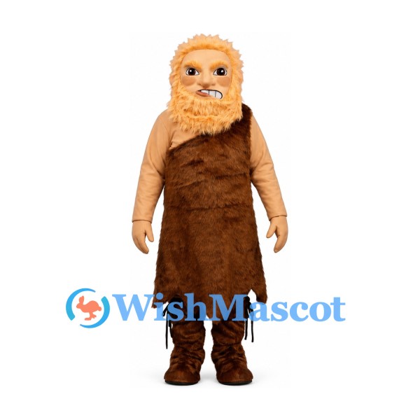 Caveman Mascot Costume with Orange Beard and Brown Tunic