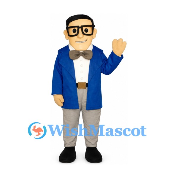 Professor Mascot Costume with Glasses and Blue Jacket